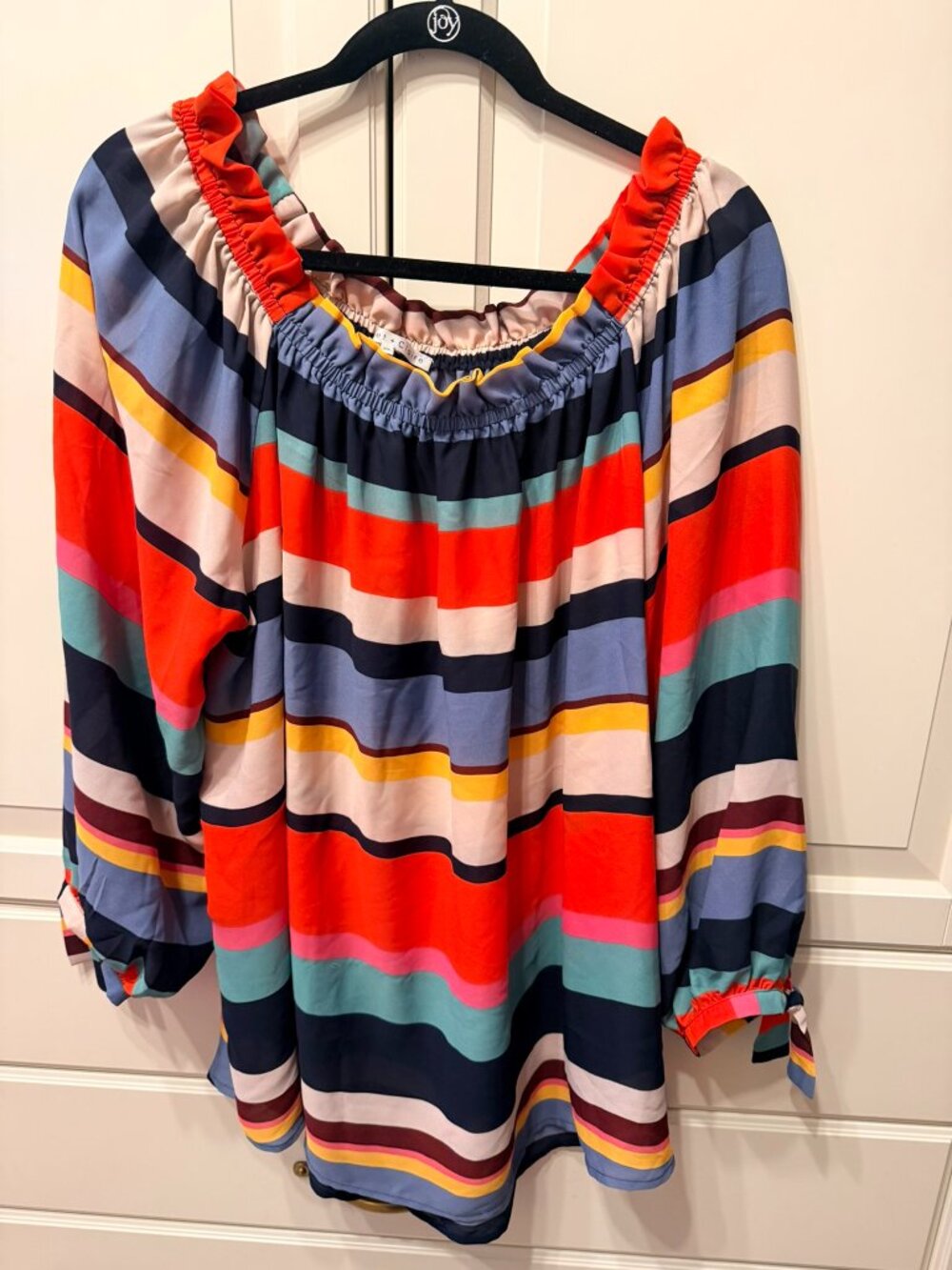 Violet +‎ Claire (Plus 3X) Colorful Striped Ruffle Blouse Tunic Top BEAUTIFUL!